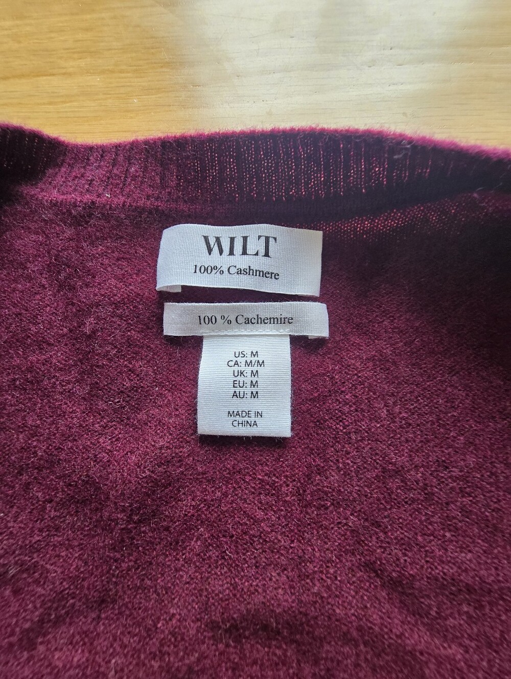 Wilt Women's Burgundy Crewneck Cashmere Button Cardigan